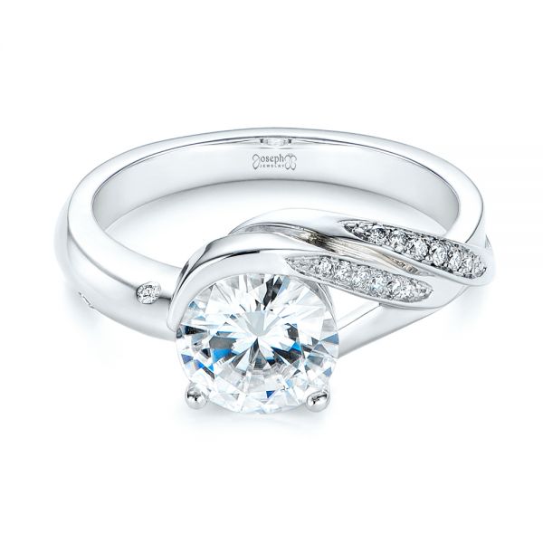 14k White Gold 14k White Gold Custom Two-tone Moissanite And Diamond Wrap Engagement Ring - Flat View - 105158