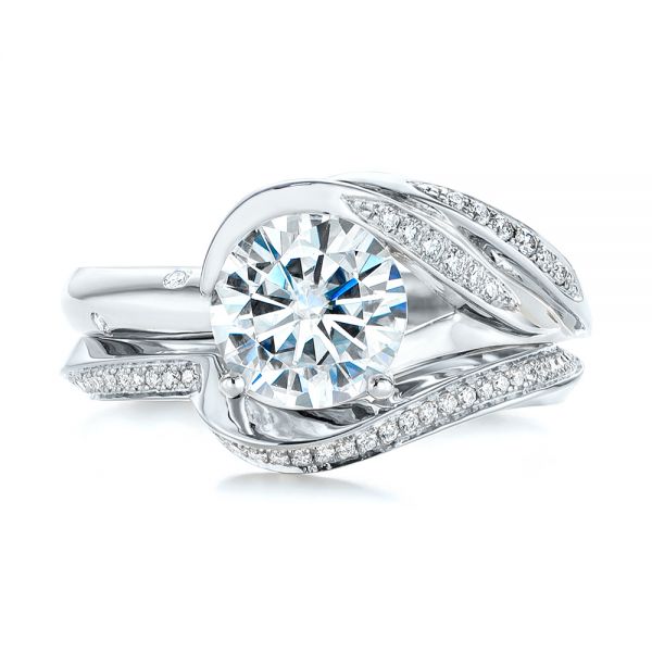 14k White Gold 14k White Gold Custom Two-tone Moissanite And Diamond Wrap Engagement Ring - Top View - 105158