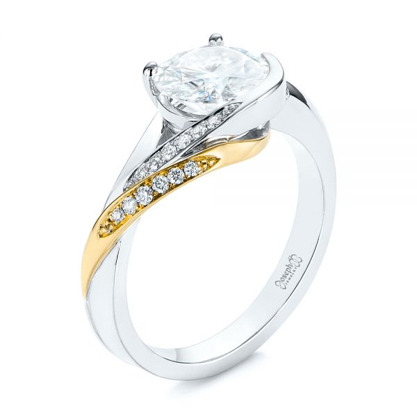 18k Yellow Gold 18k Yellow Gold Custom Two-tone Moissanite And Diamond Wrap Engagement Ring - Three-Quarter View - 105158