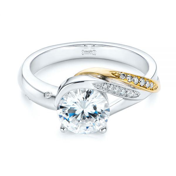 18k Yellow Gold 18k Yellow Gold Custom Two-tone Moissanite And Diamond Wrap Engagement Ring - Flat View - 105158