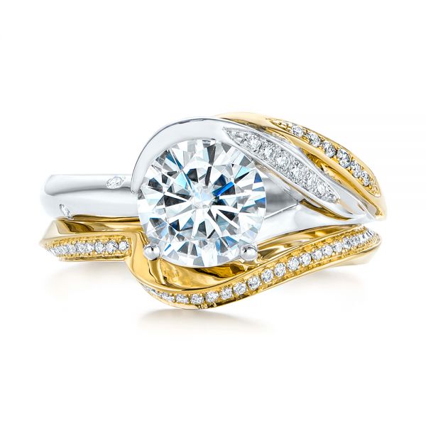 18k Yellow Gold 18k Yellow Gold Custom Two-tone Moissanite And Diamond Wrap Engagement Ring - Top View - 105158