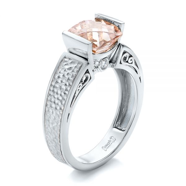 18k White Gold And Platinum 18k White Gold And Platinum Custom Two-tone Morganite Engagement Ring - Three-Quarter View -  102288