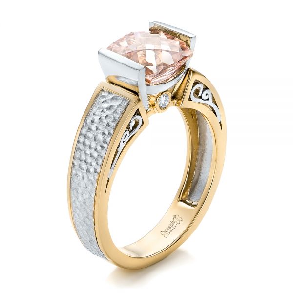18k Yellow Gold And Platinum 18k Yellow Gold And Platinum Custom Two-tone Morganite Engagement Ring - Three-Quarter View - 102288