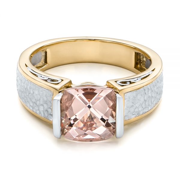 18k Yellow Gold And Platinum 18k Yellow Gold And Platinum Custom Two-tone Morganite Engagement Ring - Flat View - 102288