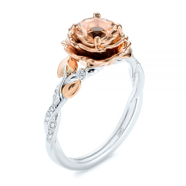  14K Gold And 14k Rose Gold Custom Two-tone Morganite And Diamond Engagement Ring - Three-Quarter View -  103524