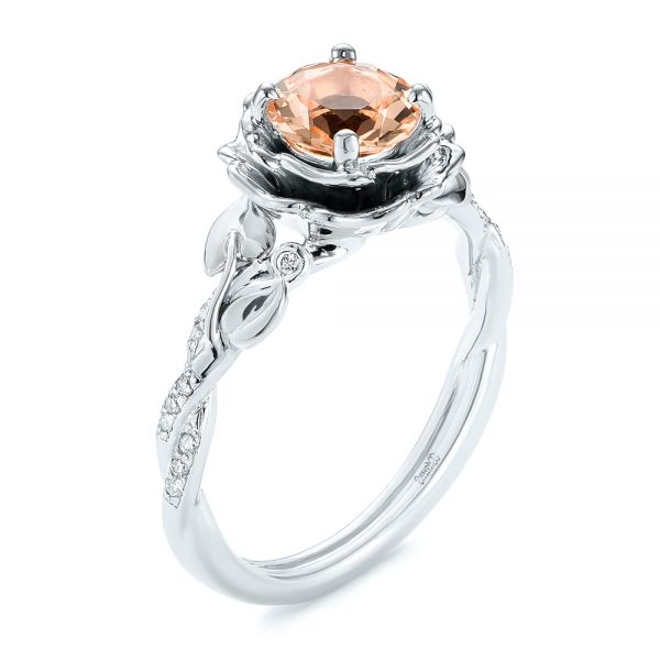  14K Gold And 18k White Gold 14K Gold And 18k White Gold Custom Two-tone Morganite And Diamond Engagement Ring - Three-Quarter View -  103524