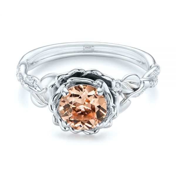 14K Gold And Platinum 14K Gold And Platinum Custom Two-tone Morganite And Diamond Engagement Ring - Flat View - 103524