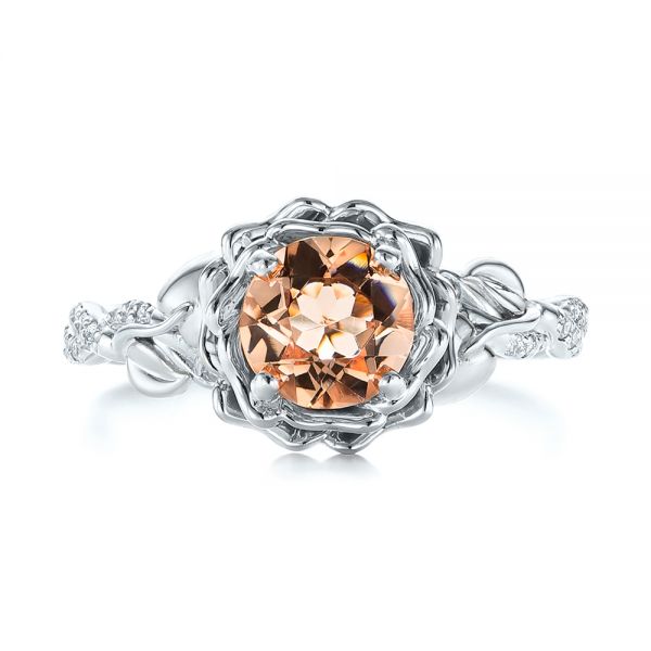 14K Gold And Platinum 14K Gold And Platinum Custom Two-tone Morganite And Diamond Engagement Ring - Top View - 103524