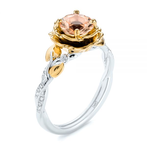  18K Gold And 18k Yellow Gold 18K Gold And 18k Yellow Gold Custom Two-tone Morganite And Diamond Engagement Ring - Three-Quarter View -  103524