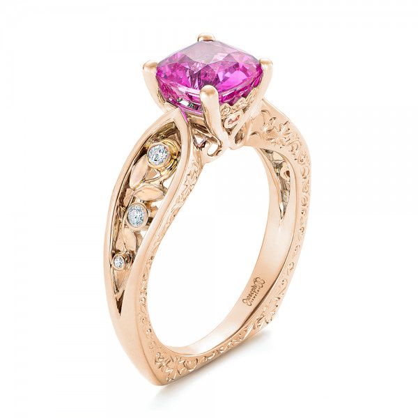 18k Rose Gold And Platinum 18k Rose Gold And Platinum Custom Two-tone Pink Sapphire And Diamond Engagement Ring - Three-Quarter View -  102827