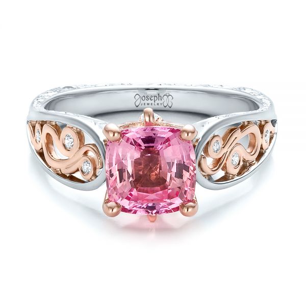 14K Gold And 14k Rose Gold Custom Two-tone Pink Sapphire And Diamond Engagement Ring - Flat View - 100570