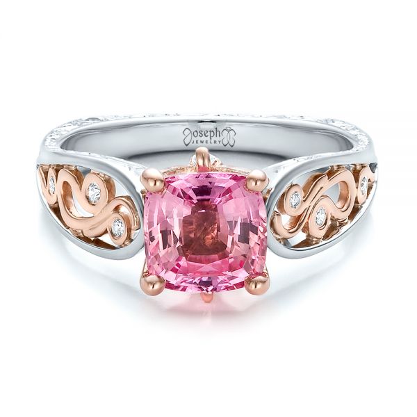  Platinum And 14k Rose Gold Platinum And 14k Rose Gold Custom Two-tone Pink Sapphire And Diamond Engagement Ring - Flat View -  100570