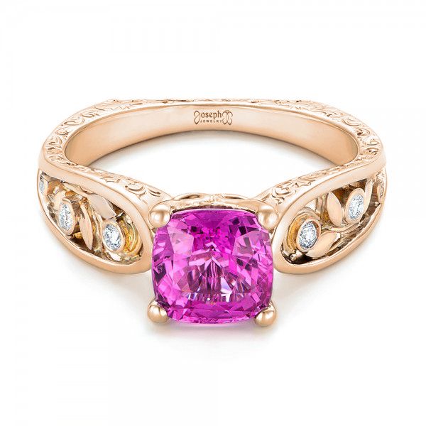 14k Rose Gold And 18K Gold 14k Rose Gold And 18K Gold Custom Two-tone Pink Sapphire And Diamond Engagement Ring - Flat View - 102827