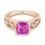 14k Rose Gold And 14K Gold 14k Rose Gold And 14K Gold Custom Two-tone Pink Sapphire And Diamond Engagement Ring - Flat View -  102827 - Thumbnail