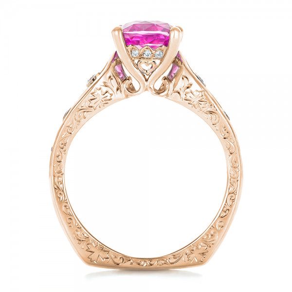 14k Rose Gold And 18K Gold 14k Rose Gold And 18K Gold Custom Two-tone Pink Sapphire And Diamond Engagement Ring - Front View - 102827