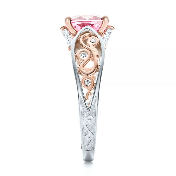 14K Gold And 14k Rose Gold Custom Two-tone Pink Sapphire And Diamond Engagement Ring - Side View - 100570