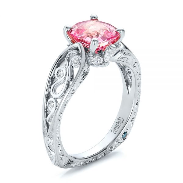  Platinum And 14k White Gold Platinum And 14k White Gold Custom Two-tone Pink Sapphire And Diamond Engagement Ring - Three-Quarter View -  100570