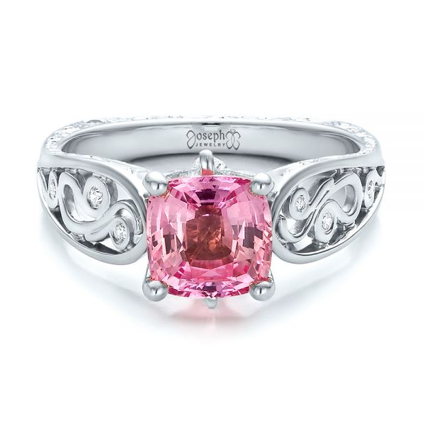  Platinum And 18k White Gold Platinum And 18k White Gold Custom Two-tone Pink Sapphire And Diamond Engagement Ring - Flat View -  100570