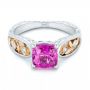 18k White Gold And 18K Gold Custom Two-tone Pink Sapphire And Diamond Engagement Ring - Flat View -  102827 - Thumbnail