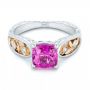  Platinum And 14K Gold Platinum And 14K Gold Custom Two-tone Pink Sapphire And Diamond Engagement Ring - Flat View -  102827 - Thumbnail