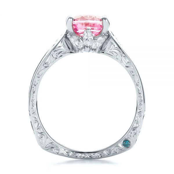  Platinum And 18k White Gold Platinum And 18k White Gold Custom Two-tone Pink Sapphire And Diamond Engagement Ring - Front View -  100570