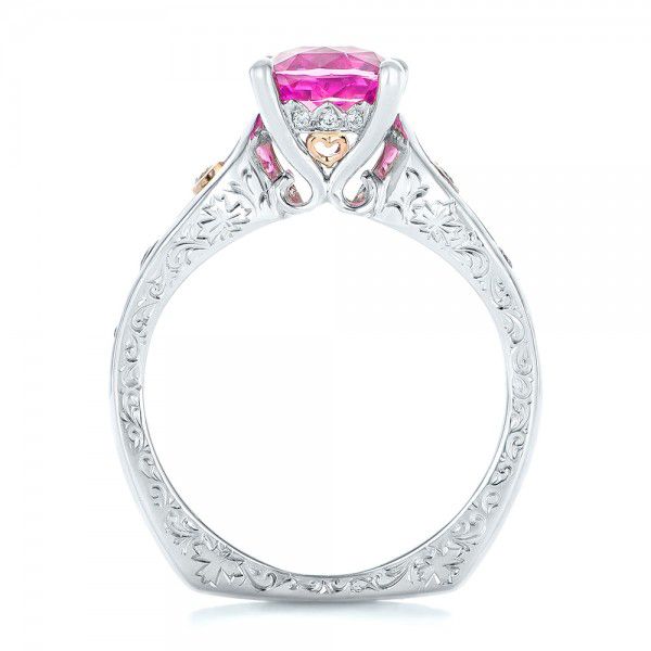 18k White Gold And 18K Gold Custom Two-tone Pink Sapphire And Diamond Engagement Ring - Front View - 102827