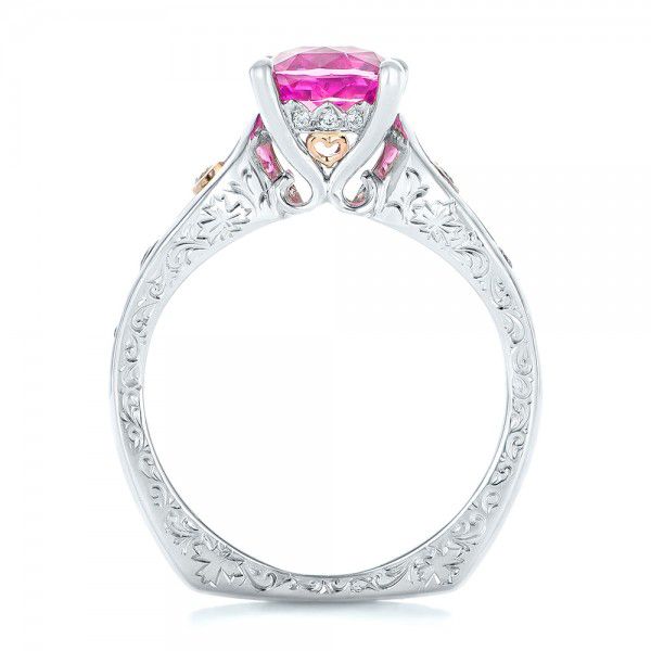 18k White Gold And 14K Gold 18k White Gold And 14K Gold Custom Two-tone Pink Sapphire And Diamond Engagement Ring - Front View -  102827