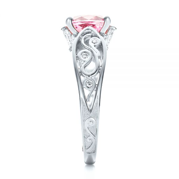  Platinum And 18k White Gold Platinum And 18k White Gold Custom Two-tone Pink Sapphire And Diamond Engagement Ring - Side View -  100570