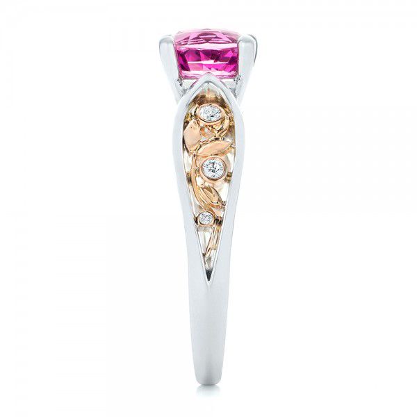 Platinum And 18K Gold Platinum And 18K Gold Custom Two-tone Pink Sapphire And Diamond Engagement Ring - Side View -  102827