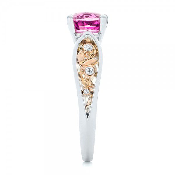 18k White Gold And 18K Gold Custom Two-tone Pink Sapphire And Diamond Engagement Ring - Side View - 102827