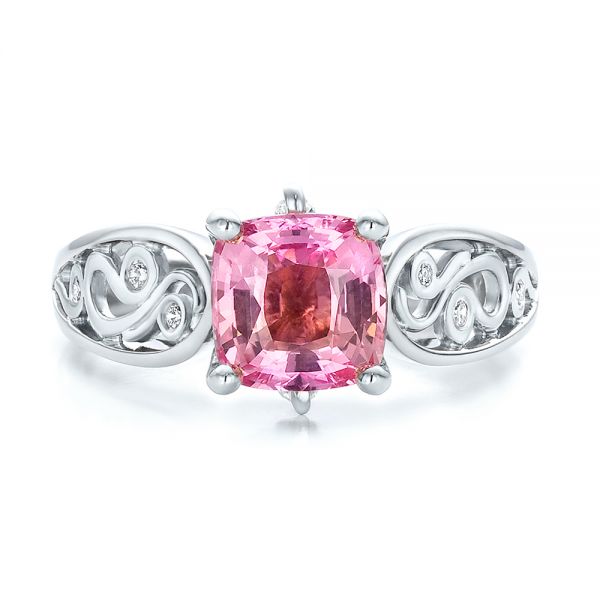  Platinum And Platinum Platinum And Platinum Custom Two-tone Pink Sapphire And Diamond Engagement Ring - Top View -  100570