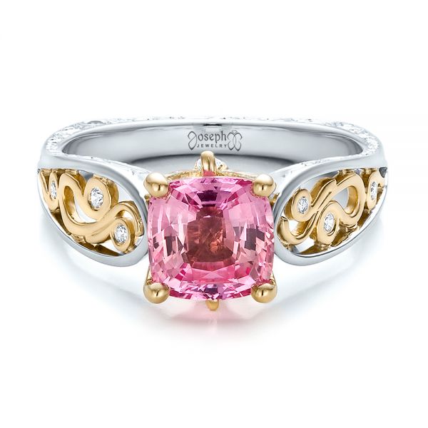  14K Gold And 14k Yellow Gold 14K Gold And 14k Yellow Gold Custom Two-tone Pink Sapphire And Diamond Engagement Ring - Flat View -  100570