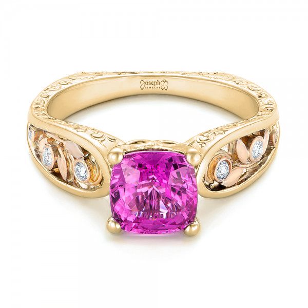 14k Yellow Gold And Platinum 14k Yellow Gold And Platinum Custom Two-tone Pink Sapphire And Diamond Engagement Ring - Flat View -  102827
