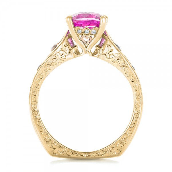 18k Yellow Gold And 18K Gold 18k Yellow Gold And 18K Gold Custom Two-tone Pink Sapphire And Diamond Engagement Ring - Front View -  102827