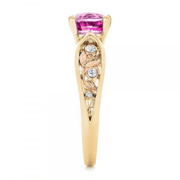 18k Yellow Gold And Platinum 18k Yellow Gold And Platinum Custom Two-tone Pink Sapphire And Diamond Engagement Ring - Side View -  102827