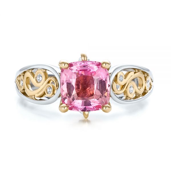  18K Gold And 18k Yellow Gold 18K Gold And 18k Yellow Gold Custom Two-tone Pink Sapphire And Diamond Engagement Ring - Top View -  100570