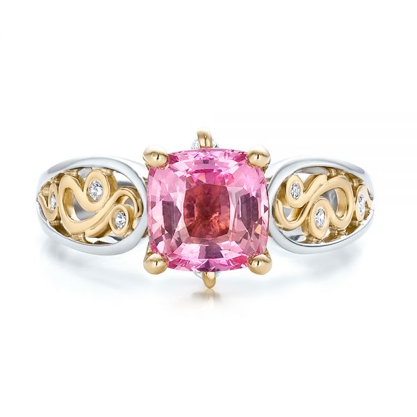 14K Gold And 18k Yellow Gold 14K Gold And 18k Yellow Gold Custom Two-tone Pink Sapphire And Diamond Engagement Ring - Top View - 100570