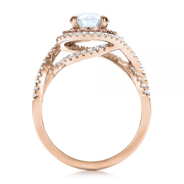 18k Rose Gold And 18K Gold 18k Rose Gold And 18K Gold Custom Two-tone Pink Sapphire And White Diamond Halo Engagement Ring - Front View - 101175