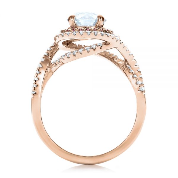 14k Rose Gold And 14K Gold 14k Rose Gold And 14K Gold Custom Two-tone Pink Sapphire And White Diamond Halo Engagement Ring - Front View -  101175