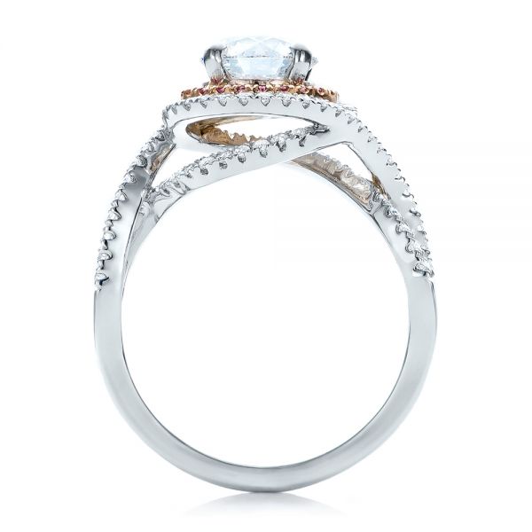 Platinum And 18K Gold Custom Two-tone Pink Sapphire And White Diamond Halo Engagement Ring - Front View - 101175