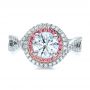 Platinum And 18K Gold Custom Two-tone Pink Sapphire And White Diamond Halo Engagement Ring - Top View -  101175 - Thumbnail