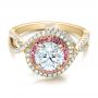 14k Yellow Gold And Platinum 14k Yellow Gold And Platinum Custom Two-tone Pink Sapphire And White Diamond Halo Engagement Ring - Flat View -  101175 - Thumbnail