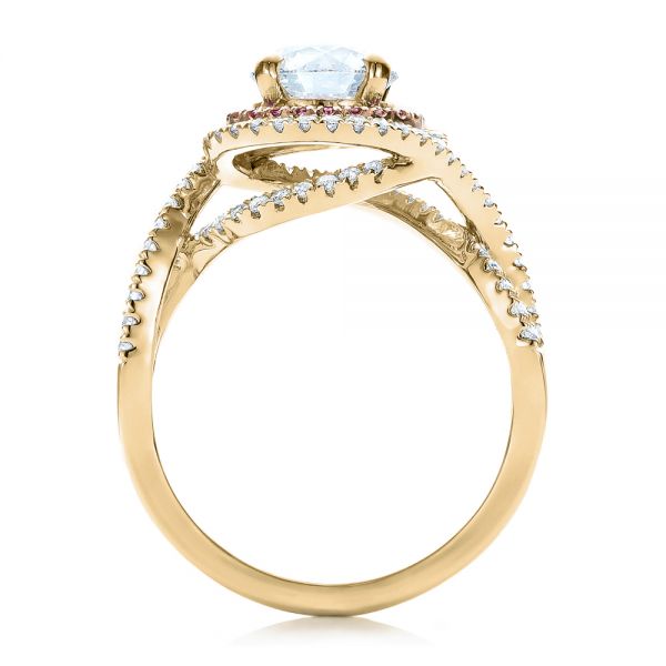14k Yellow Gold And 18K Gold 14k Yellow Gold And 18K Gold Custom Two-tone Pink Sapphire And White Diamond Halo Engagement Ring - Front View - 101175