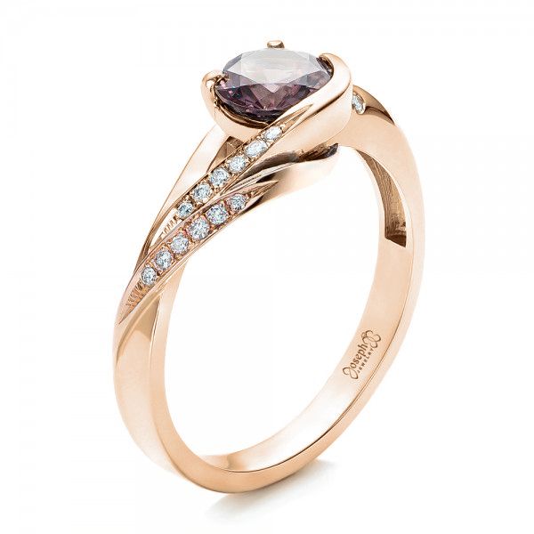 18k Rose Gold And Platinum 18k Rose Gold And Platinum Custom Two-tone Pink Zircon And Diamond Engagement Ring - Three-Quarter View -  102166