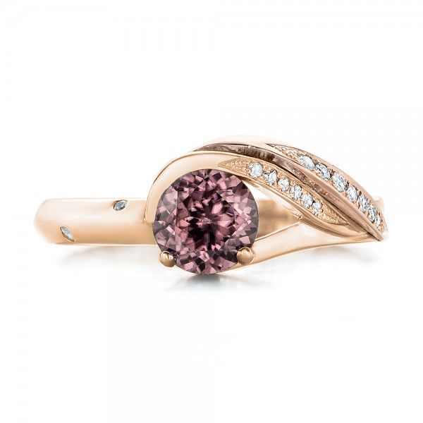 14k Rose Gold And 14K Gold 14k Rose Gold And 14K Gold Custom Two-tone Pink Zircon And Diamond Engagement Ring - Top View -  102166