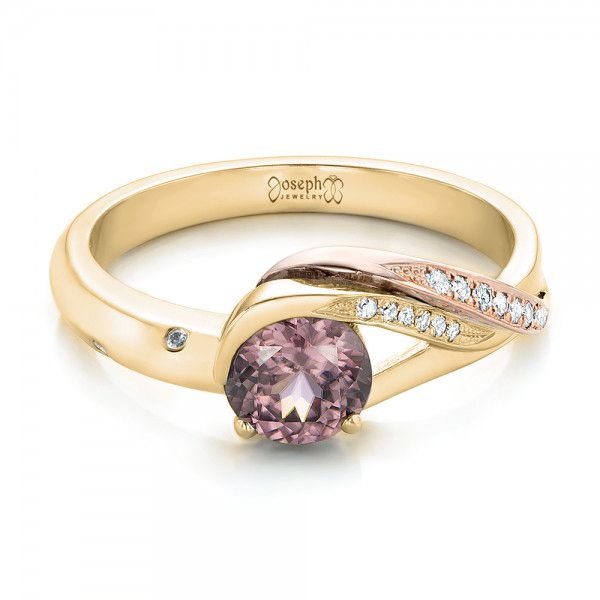 18k Yellow Gold And 18K Gold 18k Yellow Gold And 18K Gold Custom Two-tone Pink Zircon And Diamond Engagement Ring - Flat View -  102166