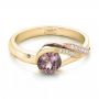 18k Yellow Gold And Platinum 18k Yellow Gold And Platinum Custom Two-tone Pink Zircon And Diamond Engagement Ring - Flat View -  102166 - Thumbnail