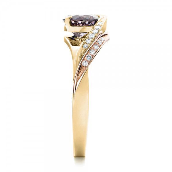 18k Yellow Gold And 18K Gold 18k Yellow Gold And 18K Gold Custom Two-tone Pink Zircon And Diamond Engagement Ring - Side View -  102166