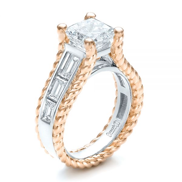Platinum And 14k Rose Gold Platinum And 14k Rose Gold Custom Two-tone Diamond Engagement Ring - Three-Quarter View - 100616