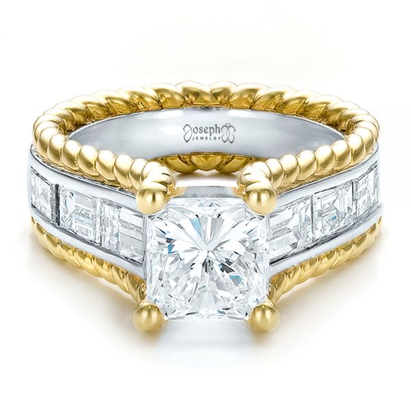  Platinum And 18k Yellow Gold Custom Two-tone Diamond Engagement Ring - Flat View -  100616